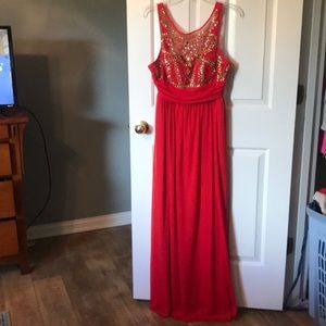 prom dress. red with jewels/sequins on top